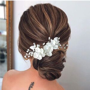 Silver Pearl Crystal Floral Hair Clip